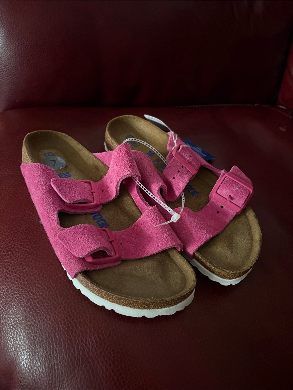 NWT Birkenstock Pink Suede Two-Buckle Slide Sandals Size 38